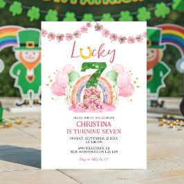 Invitación Pink St Patrick Lucky Seven Birthday Invitation