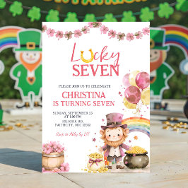 Invitación Pink St Patrick Lucky Seven Birthday Invitation