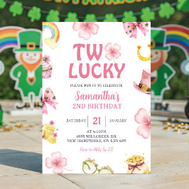Invitación Pink St Patrick Two Lucky Birthday Invitation