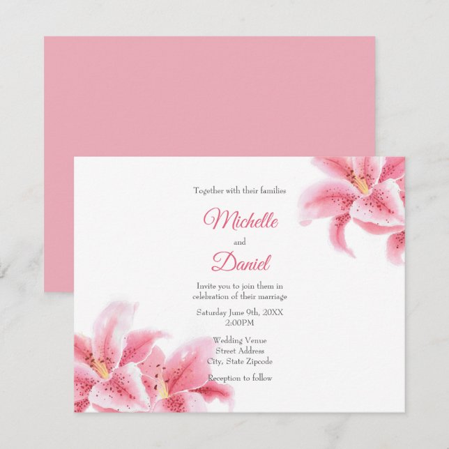Invitación Pink Stargazer Lilies (Anverso / Reverso)