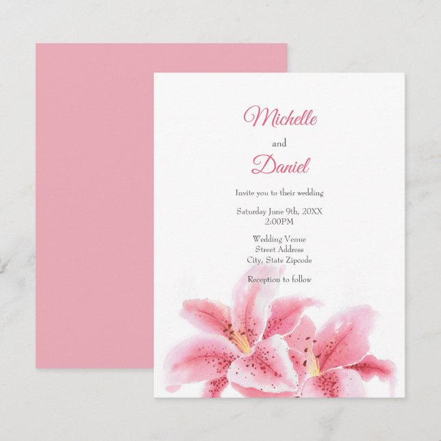 Invitación Pink Stargazer Lilies (Anverso / Reverso)