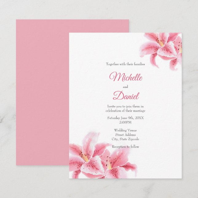 Invitación Pink Stargazer Lilies (Anverso / Reverso)
