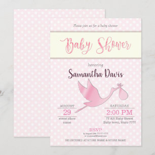 Invitación Pink Stork Baby Baby Shower