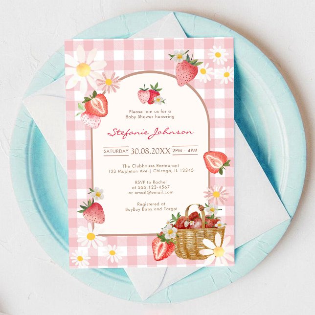 Invitación Pink Strawberry Baby Shower Invitation (Subido por el creador)