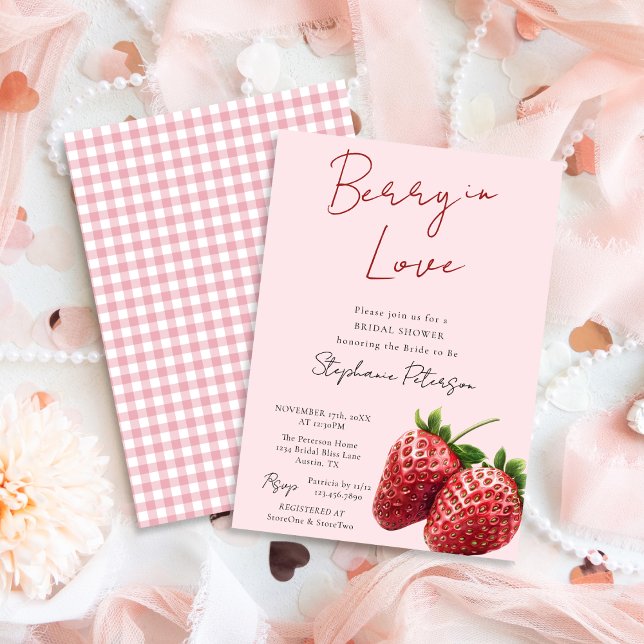 Invitación Pink Strawberry Berry In Love Bridal Shower (Subido por el creador)