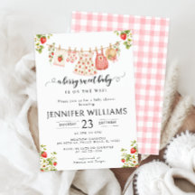 Pink strawberry berry sweet baby shower invitation