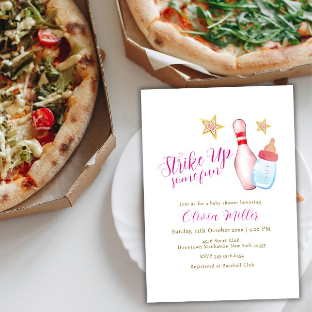 Invitación Pink Strike Up Some Fun Bowling Sport Baby Shower  (Pink Strike Up Some Fun Bowling Sport Baby Shower Invitation)