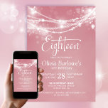 Invitación Pink String Lights 18th Birthday Party<br><div class="desc">Elevar la celebración del hito de su invitado de honor con esta invitación rosa a la fiesta de cumpleaños 18. Moderno y con estilo, es el lugar perfecto para una noche inolvidable. La personalización de las invitaciones es una brisa, basta con rellenar los detalles esenciales utilizando las plantillas de texto...</div>