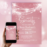 Invitación Pink String Lights 70th Birthday Party<br><div class="desc">Elevar la celebración del hito de su invitado de honor con esta invitación rosada a la fiesta de cumpleaños 70. Moderno y con estilo, es el lugar perfecto para una noche inolvidable. La personalización de las invitaciones es una brisa, basta con rellenar los detalles esenciales utilizando las plantillas de texto...</div>