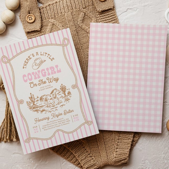 Invitación Pink Stripe Cowgirl Baby Shower Invitation (Subido por el creador)
