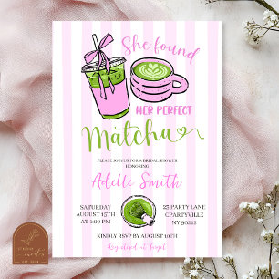 Invitación Pink Stripe Modern Encontró su matcha perfecto