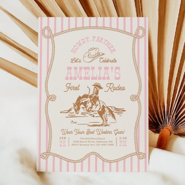 Invitación Pink Stripe Rope Rodeo Invitation (Subido por el creador)