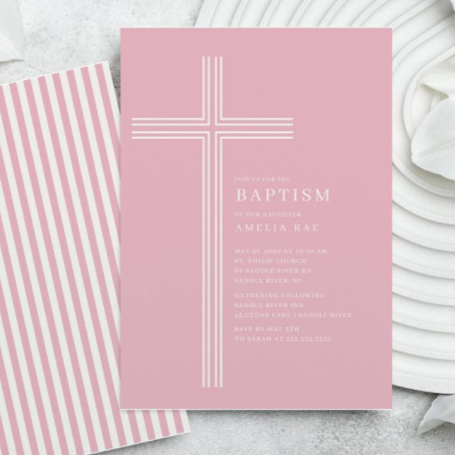 Invitación Pink Striped Cross Baptism  (Subido por el creador)