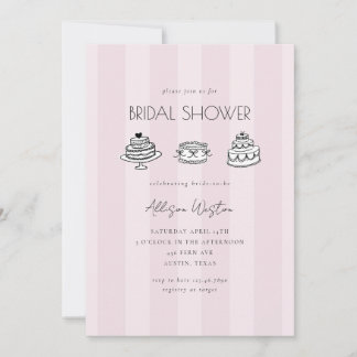Invitación Pink Striped Vintage Cake Bridal Shower Invitation