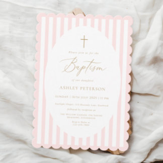 Invitación Pink Stripes Girl Baptism Invitation
