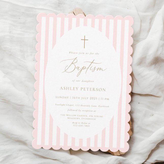 Invitación Pink Stripes Girl Baptism Invitation (Subido por el creador)