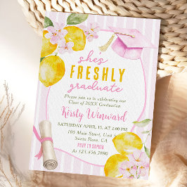 Invitación Pink Stripes Lemons and Flowers Graduation