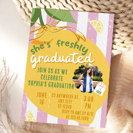 Invitación Pink Stripes Lemons Photo Graduation Invitat