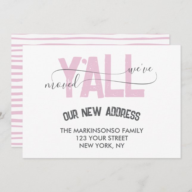 Invitación Pink Stripes We Moved Y'all Moving Announcement (Anverso / Reverso)