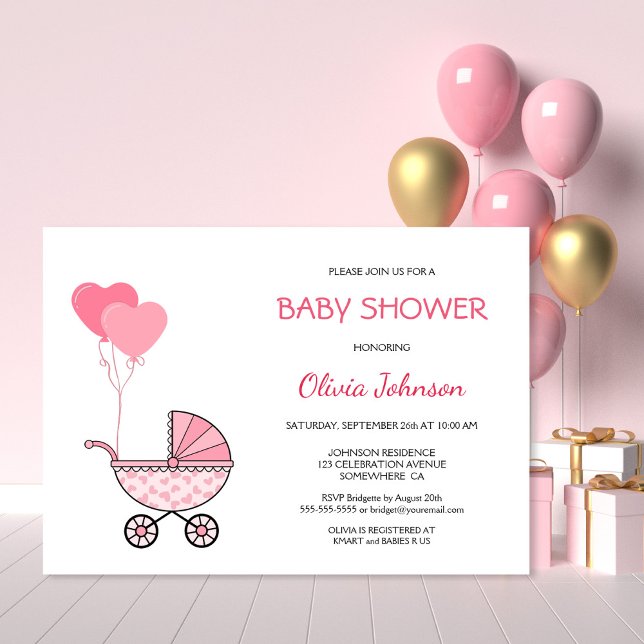 Invitación Pink Stroller Baby Shower (Subido por el creador)