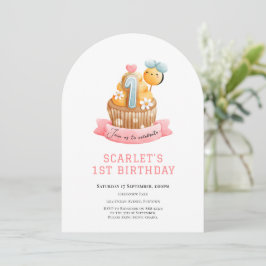 Invitación Pink Sunshine Cupcake 1st birthday