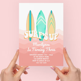 Invitación Pink Surfs Up Surfboard Tercer Cumpleaños