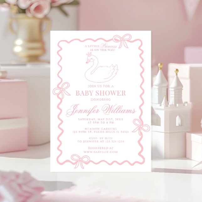 Invitación Pink Swan Princess Bow Coquette Baby Girl Shower (Subido por el creador)
