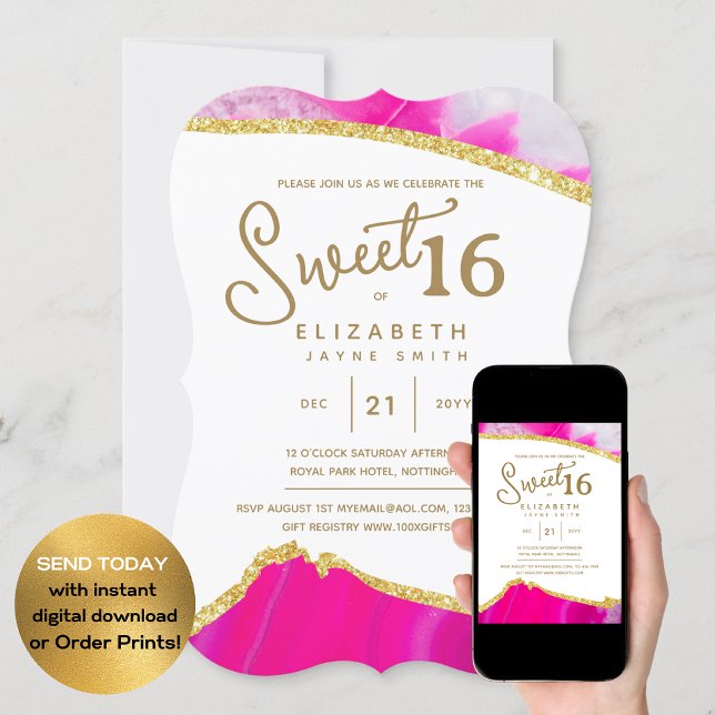 Invitación Pink SWEET 16 cumpleaños único moderno (Subido por el creador)