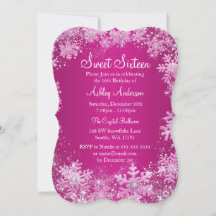 Invitación Pink Sweet 16 Winter Wonderland Sparkle Snowflakes