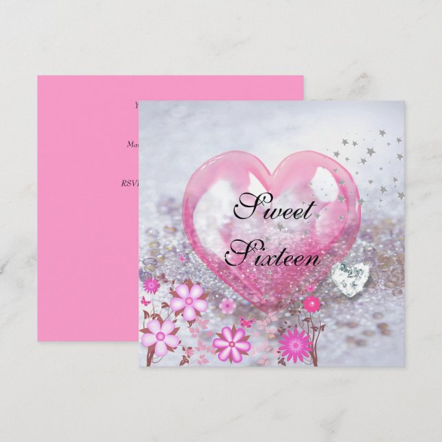 Invitación Pink SWEET SESENTA Fiesta de Cumpleaños 16 (Anverso / Reverso)