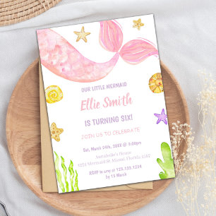 Invitación Pink Tail Mermaid Birthday Invitations