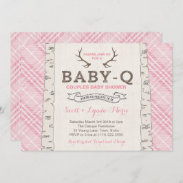 Invitación Pink Tartan Plaid Parejas Baby Shower para Chica