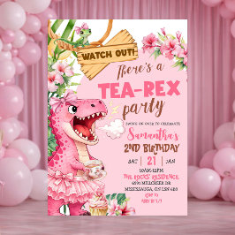 Invitación Pink Tea Rex On The Loose Girl Birthday