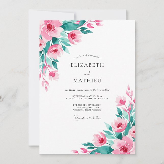 Invitación Pink Teal Atmospheric Spring Wedding (Anverso)