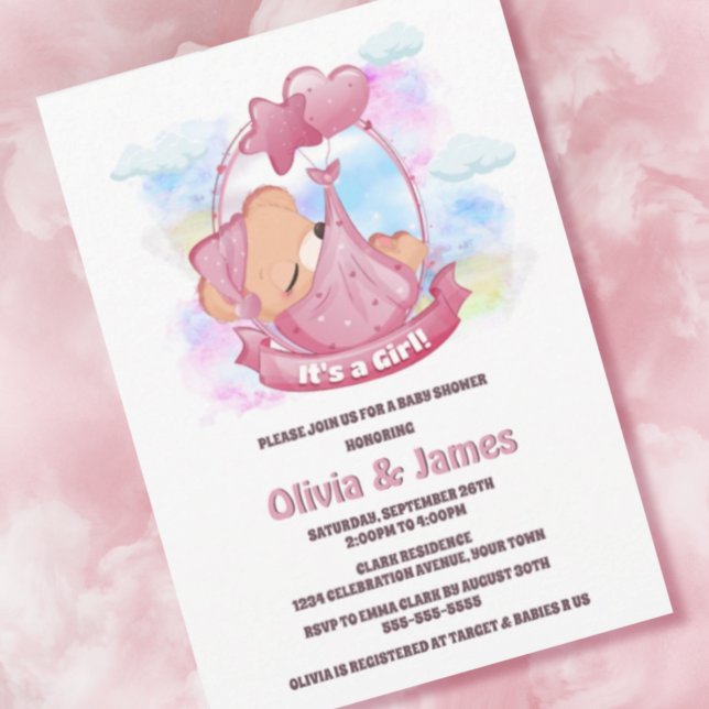 Invitación Pink Teddy Bear Baby Shower (Subido por el creador)