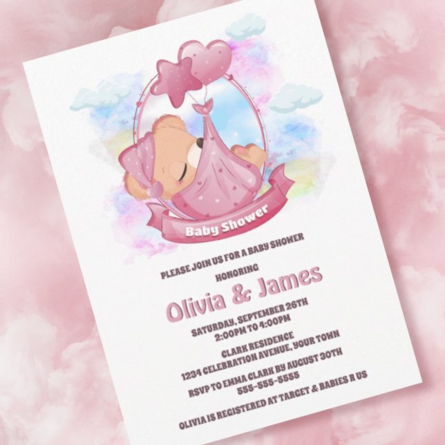 Invitación Pink Teddy Bear Baby Shower (Subido por el creador)