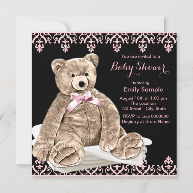 Invitación Pink Teddy Bear Baby Shower (Anverso)