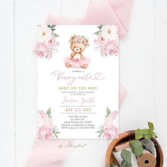 Invitación Pink Teddy Bear Baby Shower Girl (Subido por el creador)