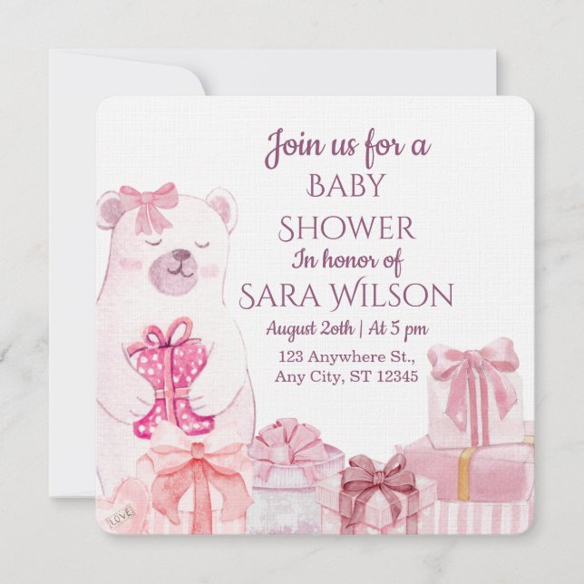 Invitación Pink Teddy Bear Baby Shower Invitation (Anverso)