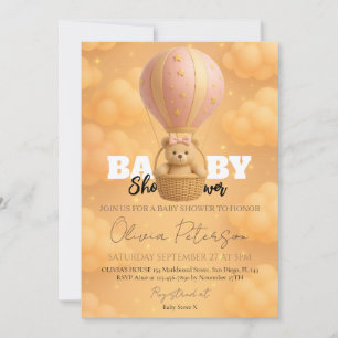 Invitación Pink Teddy Bear Balón de aire caliente Girona Baby