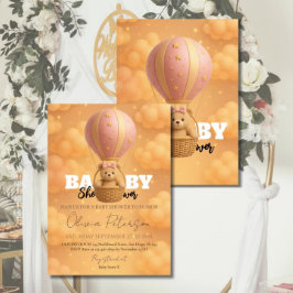 Invitación Pink Teddy Bear Balón de aire caliente Girona Baby