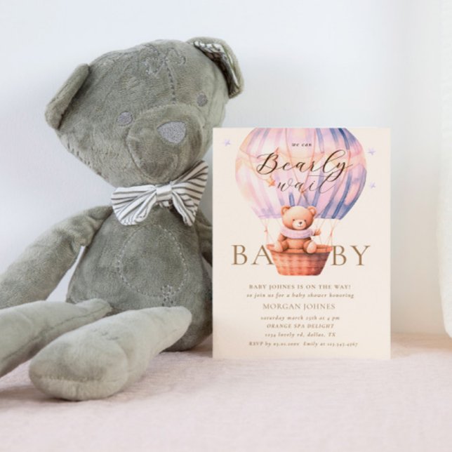 Invitación Pink Teddy Bear Bearly Wait Baby Shower (Subido por el creador)