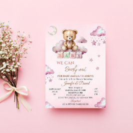 Invitación Pink Teddy Bear Bearly Wait Baby Shower
