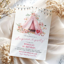 Invitación Pink Teepee Sleepover Tent Outdoor Birday