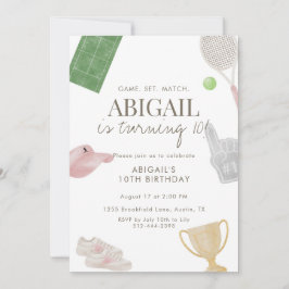 Invitación Pink Tennis 10th Birthday Party for Girls Preppy 