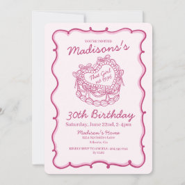Invitación Pink That Chica Retro Heart Coquette Cake Cumpleañ