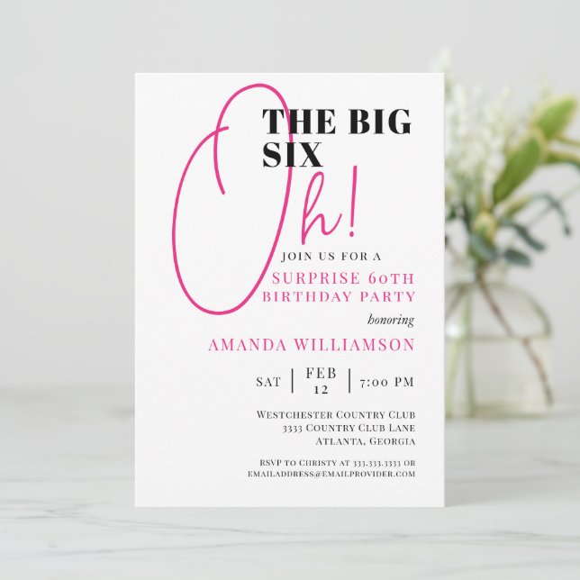 Invitación Pink The Big 60th Surprise Birthday Invitation (Anverso de pie)