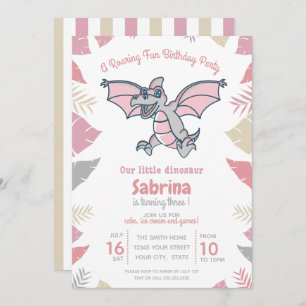 Invitación Pink the Little Dinosaur Kid's Birthday Party (Fie