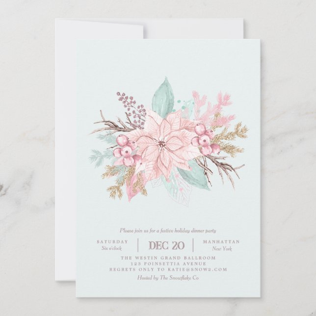 Invitación Pink This The Season Mint Holiday Dinner Invition (Anverso)