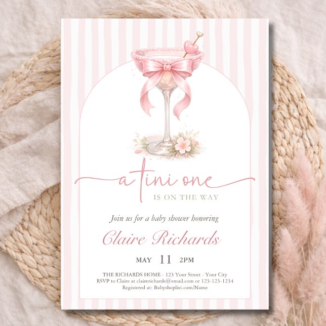 Invitación Pink Tini One Is On The Way Baby Shower Arched  (Subido por el creador)